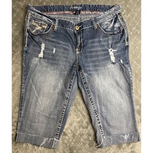 Amethyst Capris Women's 18 Jeans Distressed Cuffed Thick Stitch Embroider Y2K